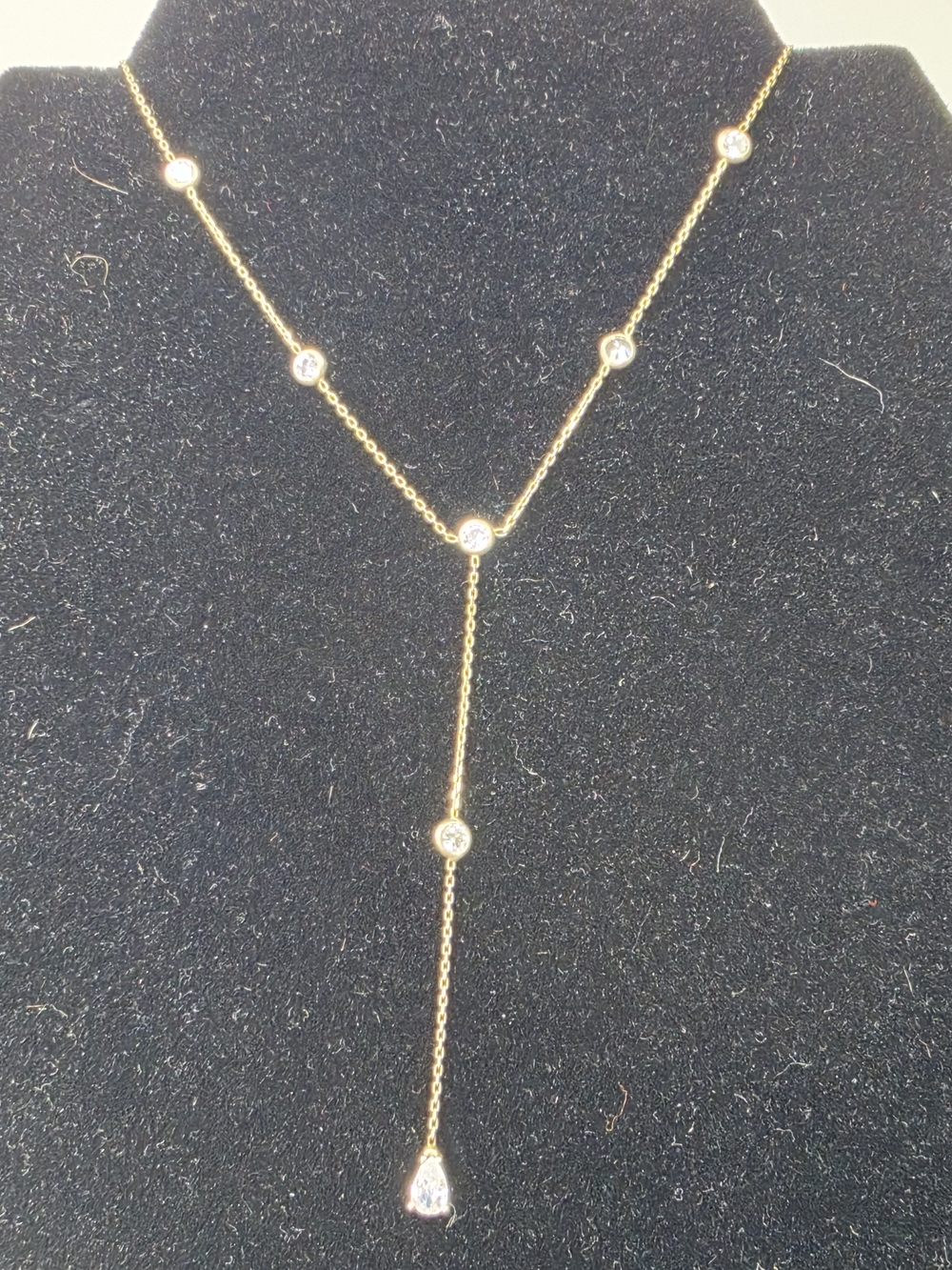 Vermeil Gold Over Sterling Silver Cubic Zircon Y-Drop 16" Chain Choker Necklace